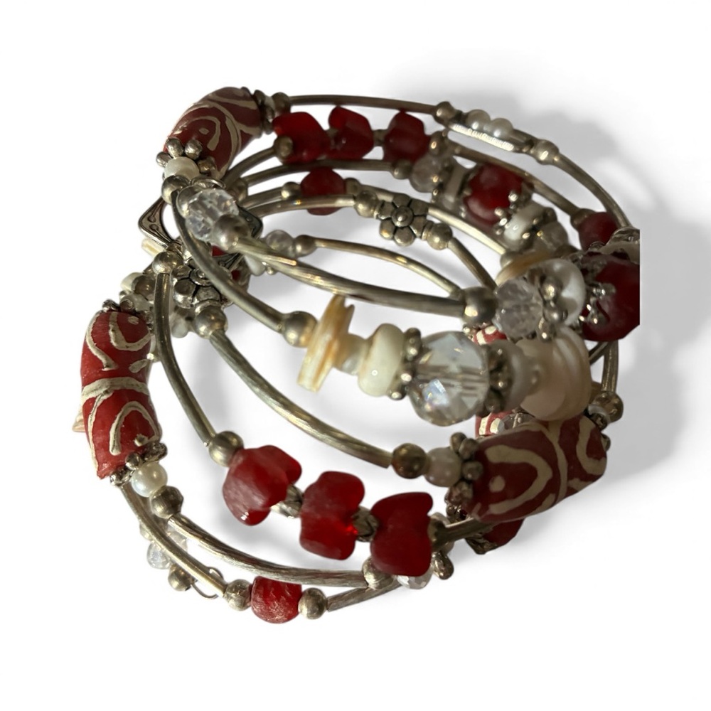 Artisan Red and Silver Beaded Bracelet